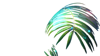 A vibrant nature pattern featuring tropical palm tree leaves and colorful foliage art set against a summer sky background with a decorative floral vector design