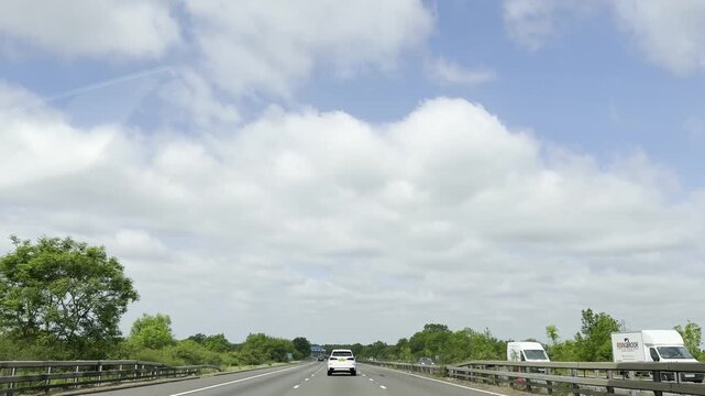 Car Mounted Camera Footage of British Road Travel and Traffic Footage of M6 Motorways Southbound Highways Travel Near Birmingham City of England United Kingdom on Evening of 18th, May 2025