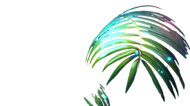 A vibrant nature pattern featuring tropical palm tree leaves and colorful foliage art set against a summer sky background with a decorative floral vector design - Powered by Adobe