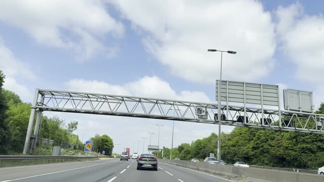 Car Mounted Camera Footage of British Road Travel and Traffic Footage of M6 Motorways Southbound Highways Travel Near Birmingham City of England United Kingdom on Evening of 18th, May 2025