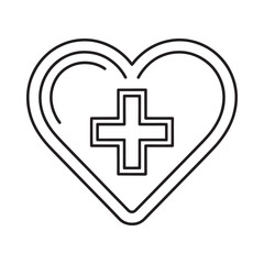 Obraz premium A simple black and white line drawing of a heart with a medical cross inside