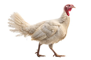 Realistic farm turkey, full body, standing pose, neutral natural position, realistic proportions, clean detailed feathers, soft studio lighting, eye level view, centered composition, isolated on trans