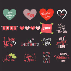 A Set of Flat Vector Happy Valentine's Day Greeting Cards and Icons