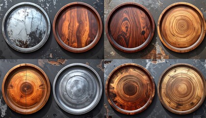 Wooden and metal circular plates