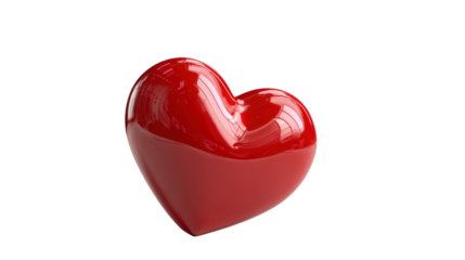 Red heart shape with glossy finish representing love and romance ideal for valentine's day design and creative projects on transparent backdrop
