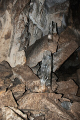 Fototapeta premium Southern Urals in winter: ice stalactites in Kiselevskaya cave.