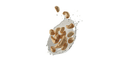 Obraz premium Cashews splashing into milk against a black background