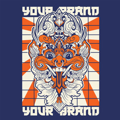 Illustration vector graphic of balinese barong,can be used as t-shirt