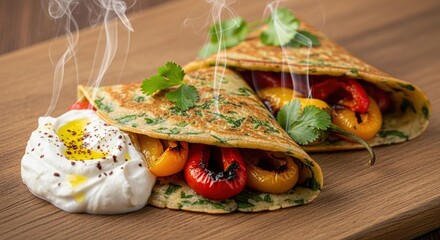 Savory Crepes with Roasted Vegetables and Creamy Cheese.
