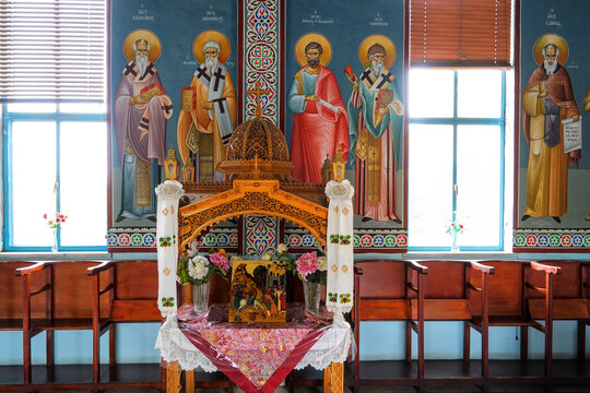 Interior view of the church at Saint Stephen's Monastery in Kidron valley in Jerusalem 