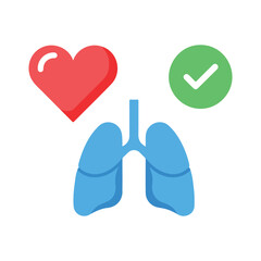 Heart and lungs health check icon with a green checkmark isolated on white background, Vector, illustration