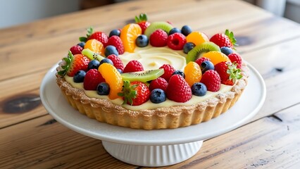 Delicious gourmet cupcake with icing and sprinkles served on a white plate with fresh red raspberries and blueberries for a sweet dessert pastry meal