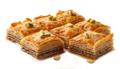 A delicious plate of traditional baklava pastry dessert