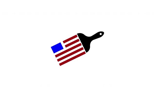American Flag Paint Roller on White Background. transparent video background