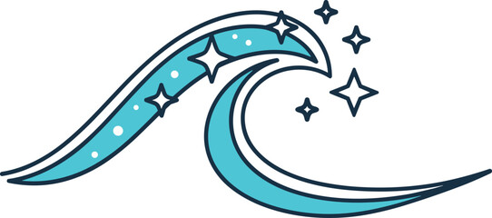 Stunning wave with sparkles and stars in turquoise color