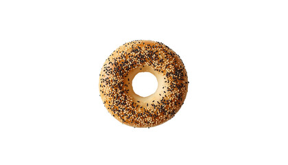 A toasted bagel with seeds on a black background
