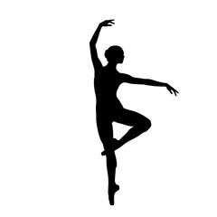 Silhouette of a graceful ballerina in elegant pose on white.