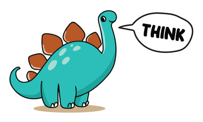 Cute Blue Dinosaur Saying Think Creative Cartoon Vector Illustration © Lulu