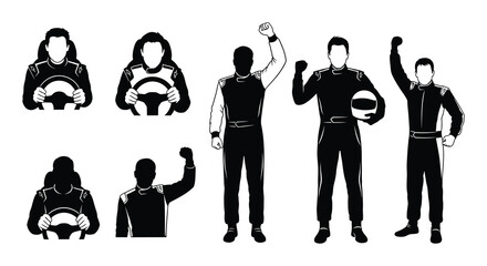 Silhouette depictions of race car drivers and a formula one vehicle © nurjahan