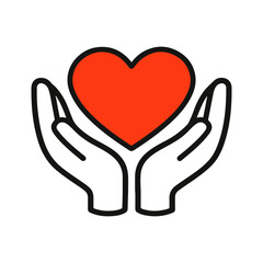 Obraz premium heart in hands sticker vector on a white background Colored vector sticker on a white background