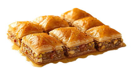 A delicious piece of traditional baklava pastry on a black background