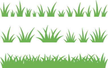 Set of green grass silhouette vector, meadow plants border, field lawn tufts for landscape design © Majnur