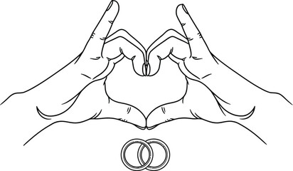 Vector illustration of a hand drawing the silhouettes of a man woman and girl holding fingers to symbolise love and beauty in a minimalist people art design