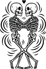 Two embracing skeletons sharing an eternal bond of love and affection