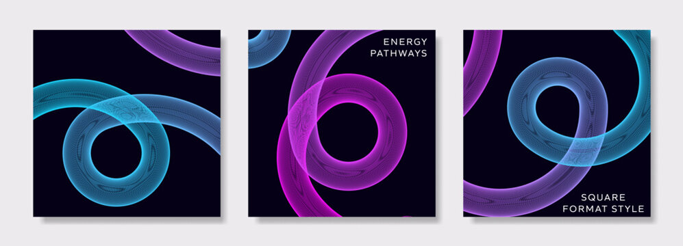 Energy pathways featuring vibrant neon curves for digital stories, app backgrounds or square advertising campaigns