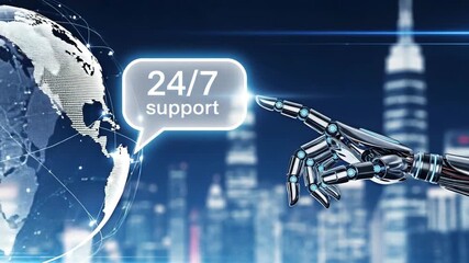 24/7 support robot assistant for technology service concept.