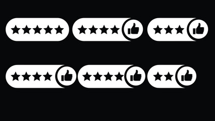 Obraz premium Star rating and thumbs up feedback UI elements set showing customer reviews satisfaction levels on dark background