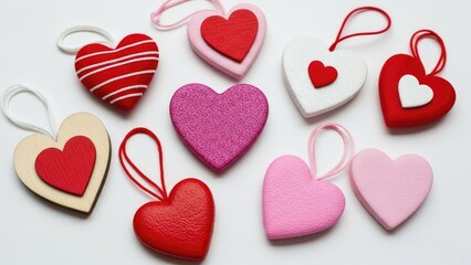 Fototapeta premium colorful hearts with ribbons on white surface