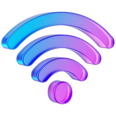3D Rendered Glossy Wi-Fi Icon on Transparent Background, Blue and Purple Gradient Wireless Signal Symbol