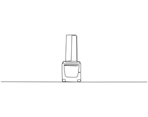 Continuous line drawing of nail polish bottle. Single line illustration of nail polish. Fashion, wellness, beauty, selfcare concept. Editable outline