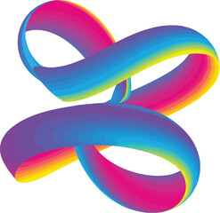 Colorful twisted ribbon vector resembling a M&ouml;bius strip with smooth gradient transitions and abstract mathematical elegance.