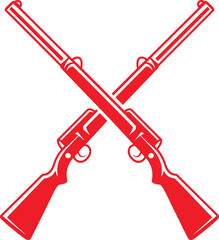 Red vector illustration of crossed rifles forming a bold military insignia symbolizing strength, defense, and combat readiness.