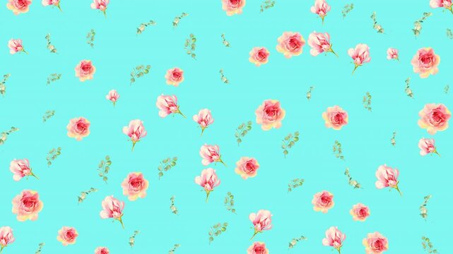 Elegant pastel floral pattern with soft watercolor roses and botanical elements on a pink background, delivering a dreamy, feminine, and stylish look for modern decorative applications.
