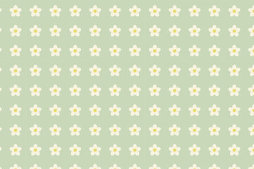 Spring white anemone seamless pattern, swatch available in swatches panel, with small cream blossoms and yellow centers on soft green background