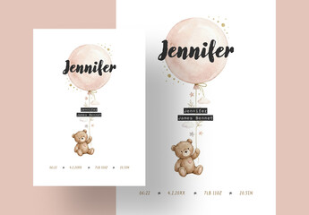 Minimal and Cute Birth Card With Stats