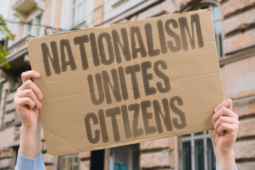 "Nationalism Unites Citizens" Shared identity strengthens communal bonds. SHARED. IDENTITY. STRENGTHENS. COMMUNAL. BONDS.