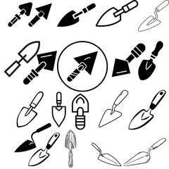 A set of doodle-style garden trowel icons