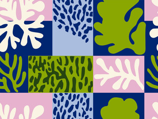 Modern art backdrop with hand drawn floral naive pattern. Contemporary abstract background, vector design template