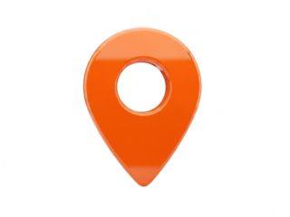 Bright orange location marker with hollow center isolated on transparent background