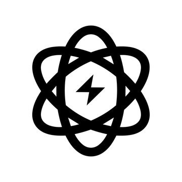 Interlaced orbital shapes surrounding a central lightning mark, representing energy, power, innovation, and dynamic technological motion.