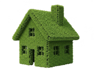 Intricate green hedge house with chimney isolated on transparent background
