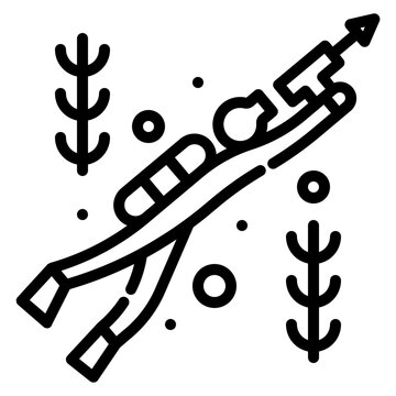 Spearfishing. This is a vector single icon with a dashed line style. It is suitable for various purposes, including website design, mobile app design, and logo design.