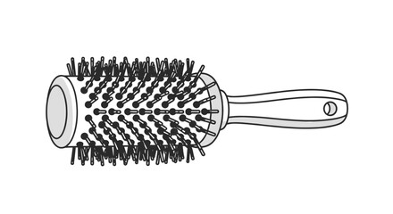 Classic round hairbrush with bristles, a common tool for styling and detangling hair, presented in simple line art.