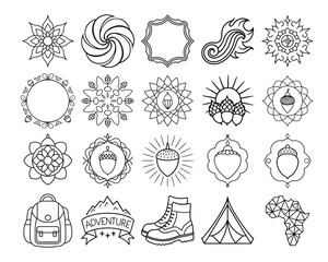 Obraz premium Winter and Holiday Icon Set for Coloring Page, Seasonal Line Art Vector Design with Snowflake, Gift, and Decoration Outlines