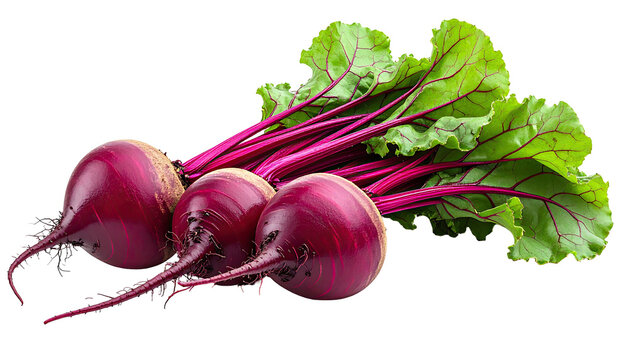 Close-up of vibrant beetroots with attached leafy greens, against a black background