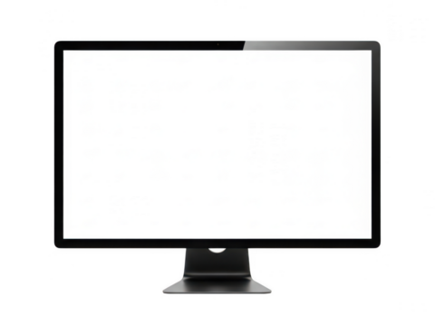 Modern flat screen computer monitor on stand isolated on transparent background - Powered by Adobe